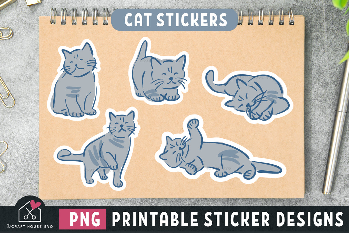Cute cats printable stickers. PNG.