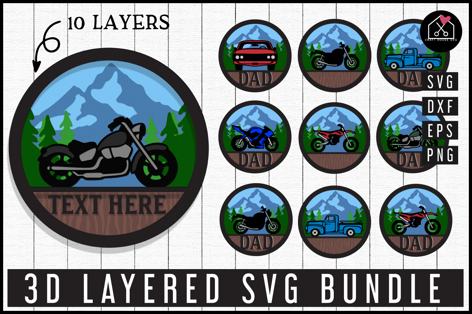 Car Truck Motorcycle 3D SVG Bundle