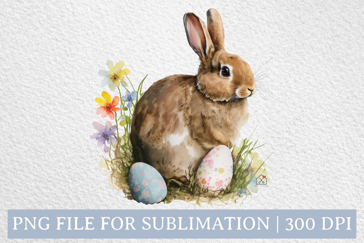 Floral Easter Bunny Watercolor Sublimation Design PNG