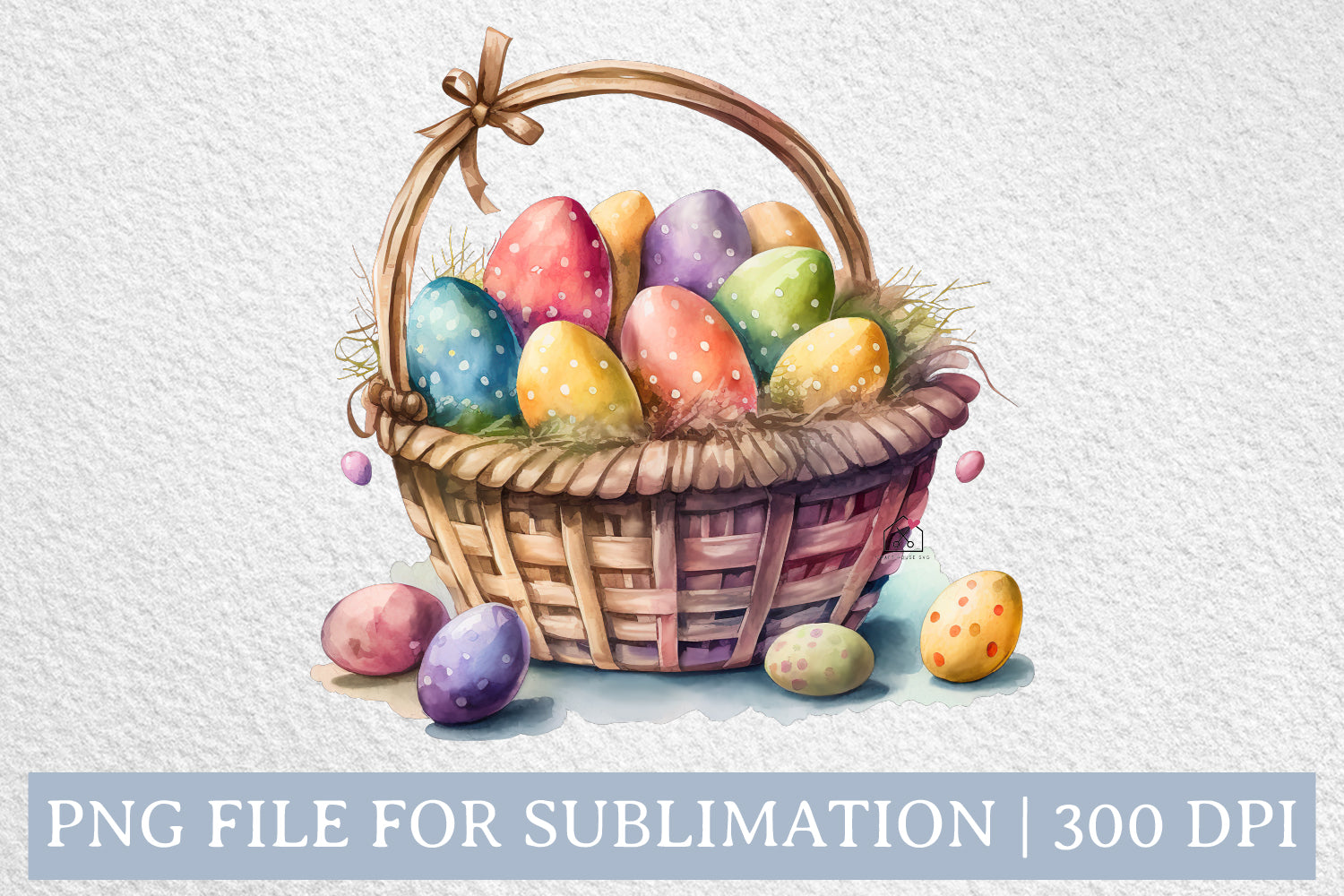 Easter Eggs Basket Watercolor Sublimation Design PNG