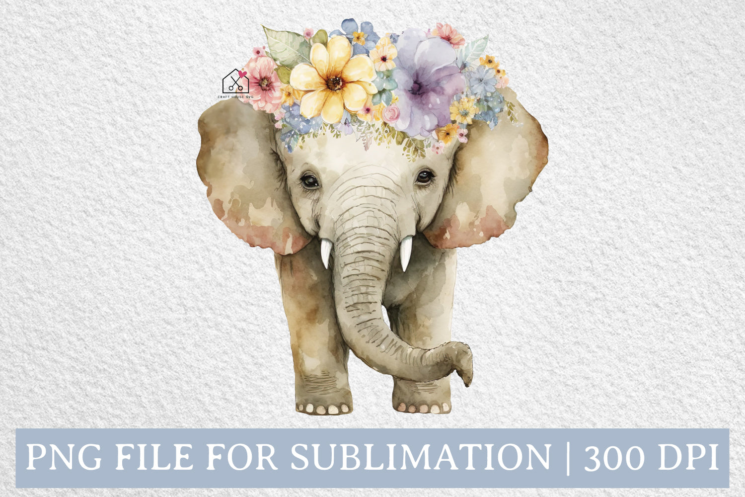 Elephant Woodland Animal Watercolor Sublimation Design PNG