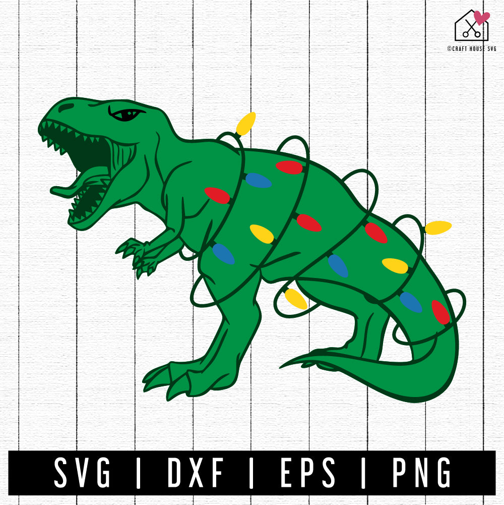 FREE Christmas Lights Dinosaur T-rex SVG | FB362