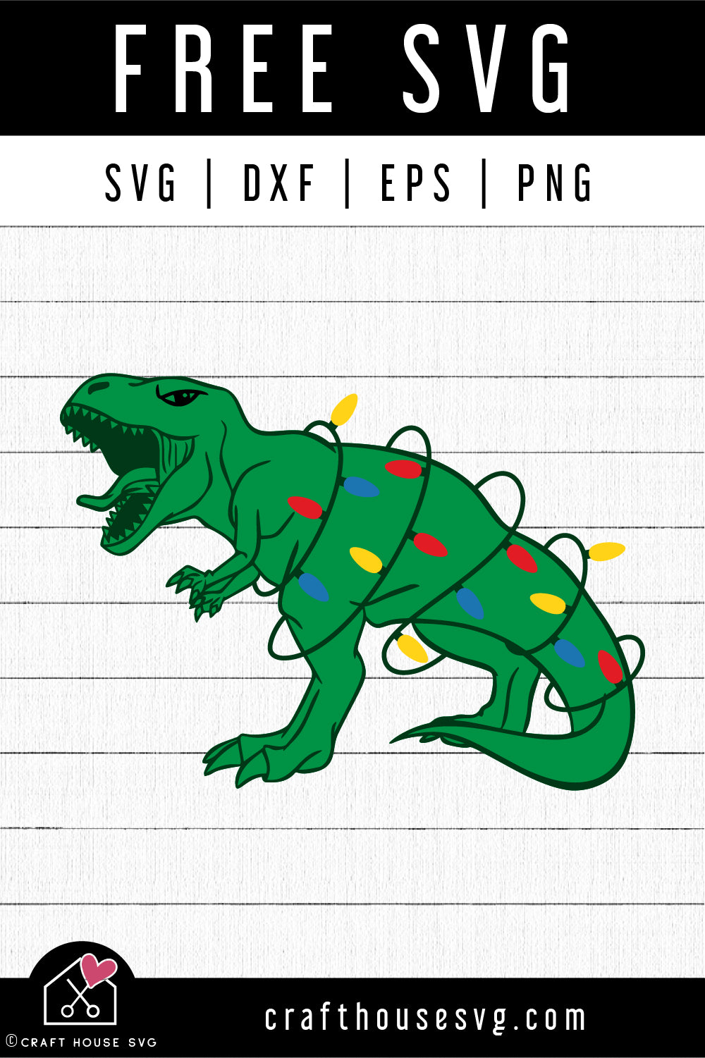 FREE Christmas Lights Dinosaur T-rex SVG | FB362