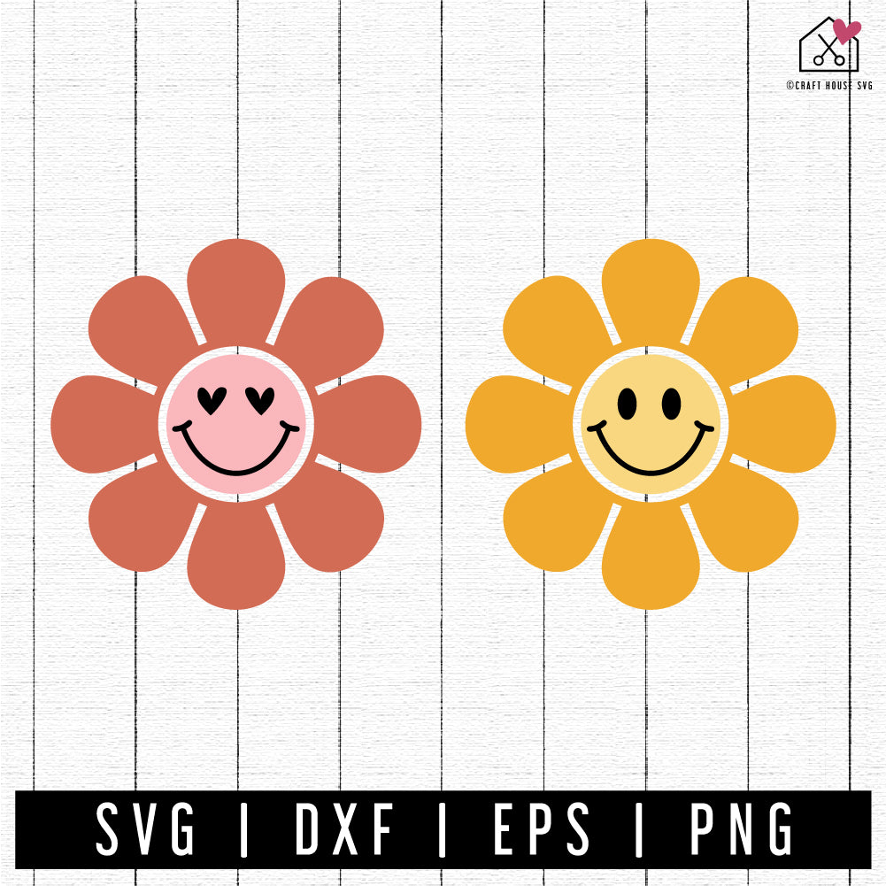Retro Flower Smiley Svg Smile Daisy Svg Daisy Happy Face Svg Png Dxf