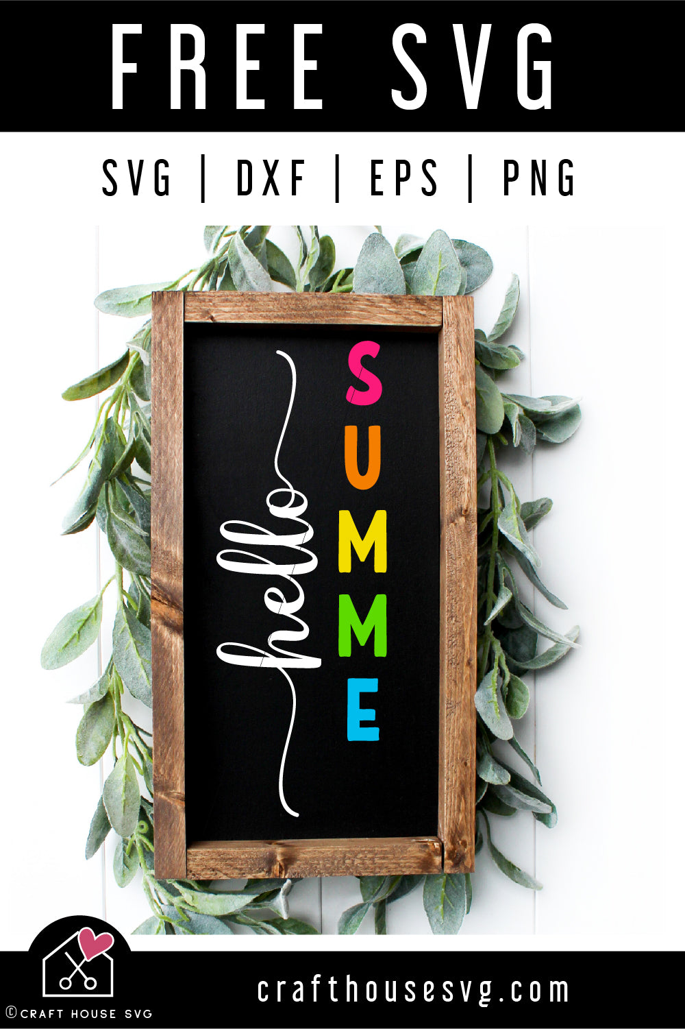 FREE Hello Summer SVG Vertical Sign Cut File | FB480 - Craft House SVG