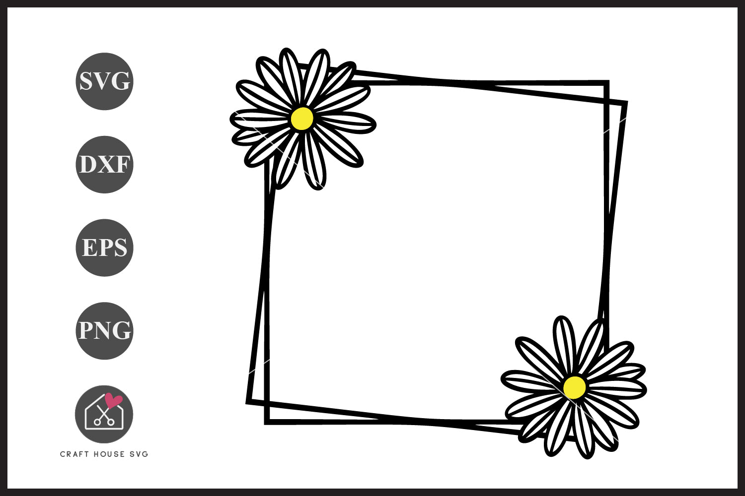 FREE Daisy Frame SVG Flower double frame Cut File | FB481