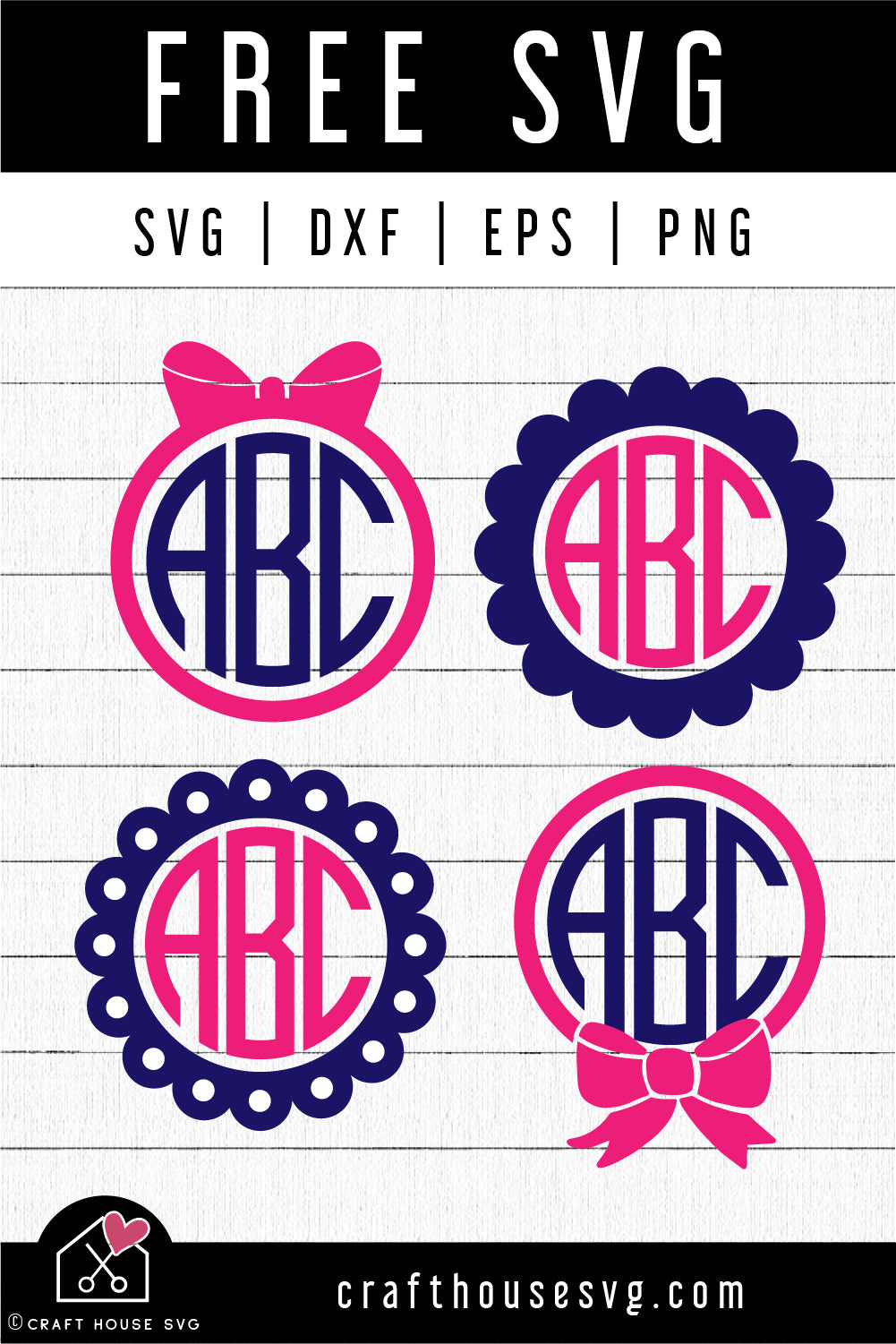 FREE Monogram Frame SVG I Circle Scalloped Bow Frame Cut File | FB499
