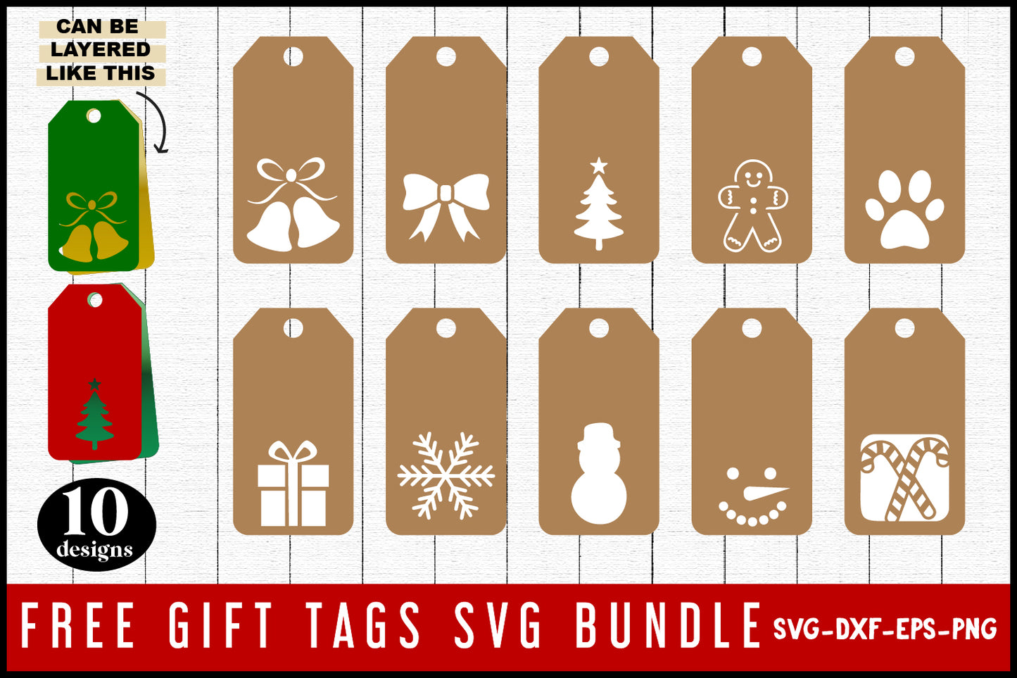 FREE Gift Tags SVG Bundle Christmas Cut Files - Craft House SVG