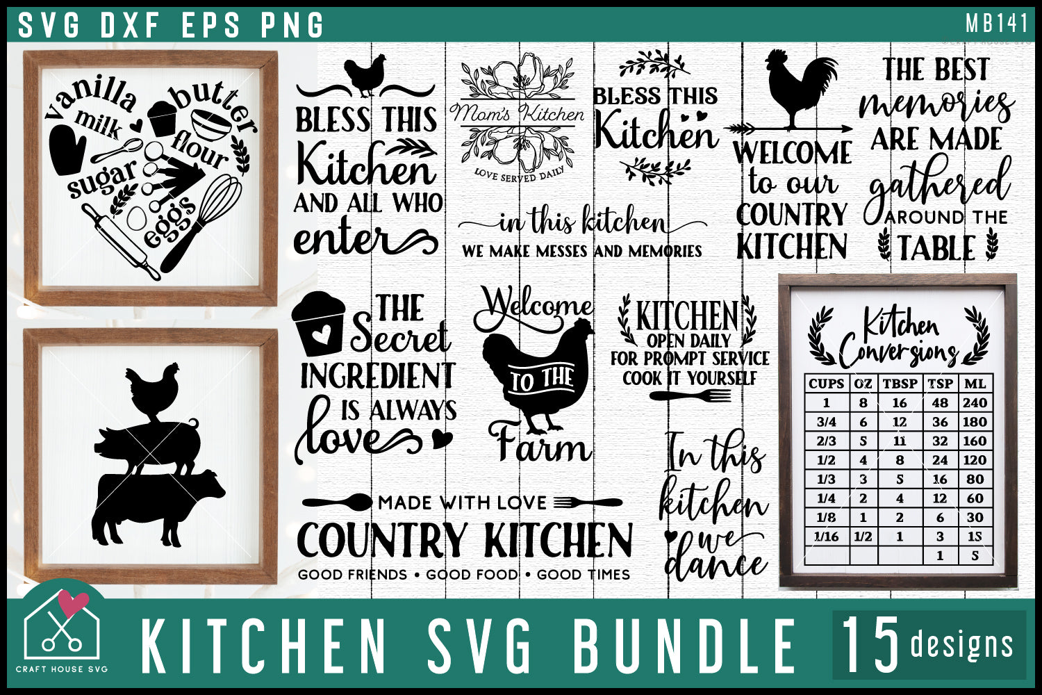 Kitchen SVG Bundle Farmhouse Sign Cut File