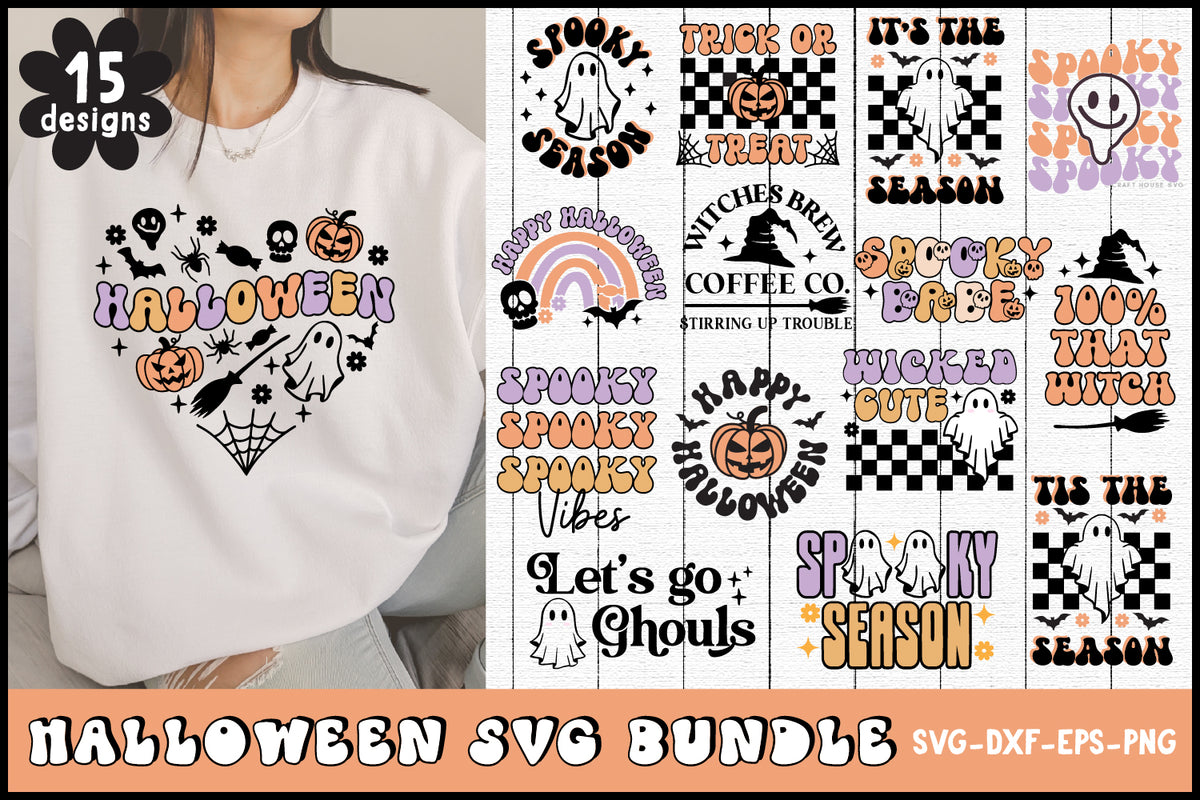 Retro Halloween SVG Bundle Halloween Shirt Design Cut Files - Craft