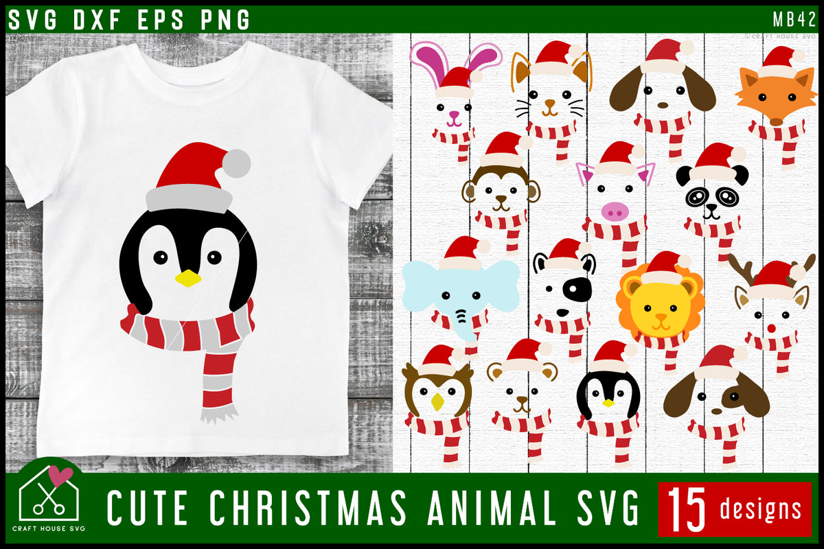 Cute Christmas Animals SVG Bundle Kids Christmas Shirt Design Cut Files -  Craft House SVG