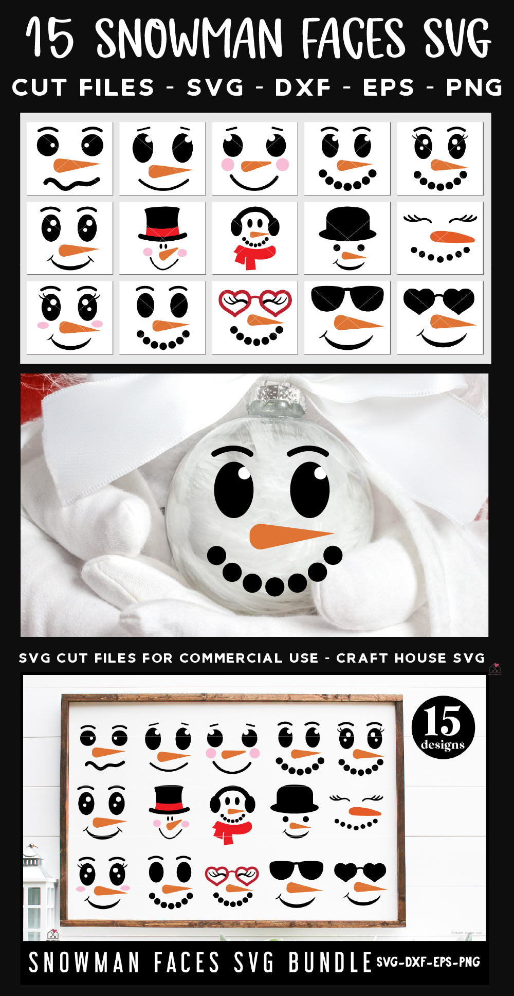 Snowman Faces SVG Bundle