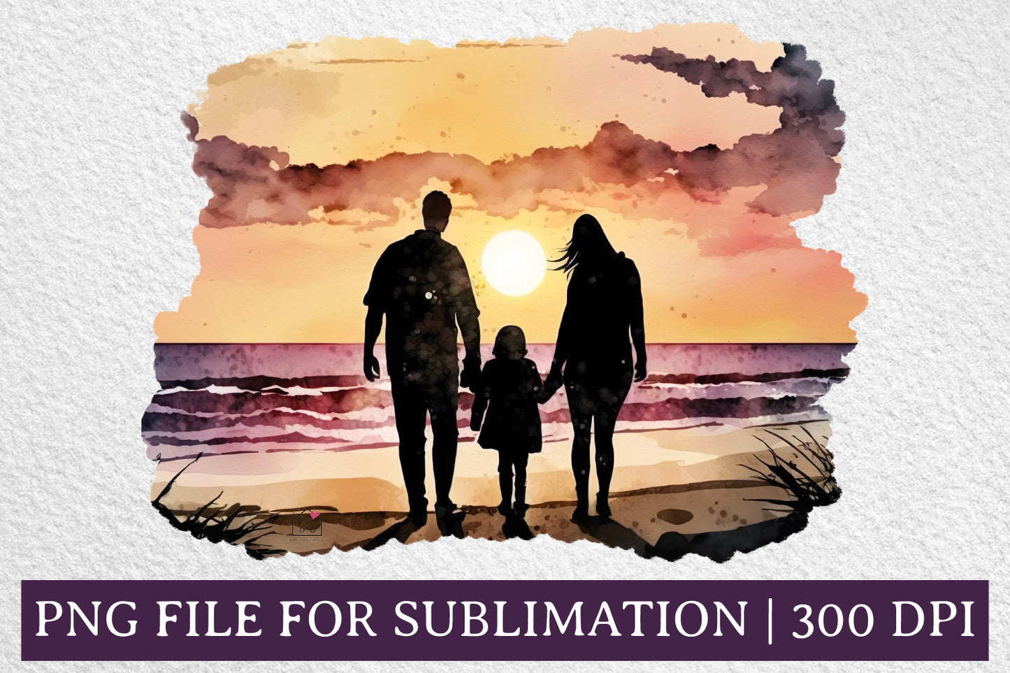 Sunset on the Beach Watercolor Summer Sublimation Design PNG