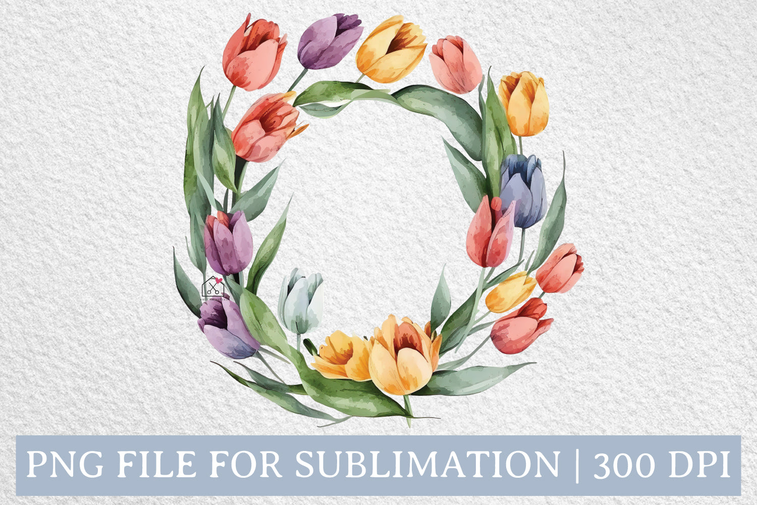 Tulip Spring Wreath Watercolor Sublimation Design PNG