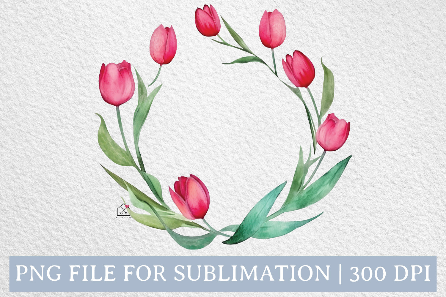 Tulips Spring Wreath Watercolor Sublimation Design PNG