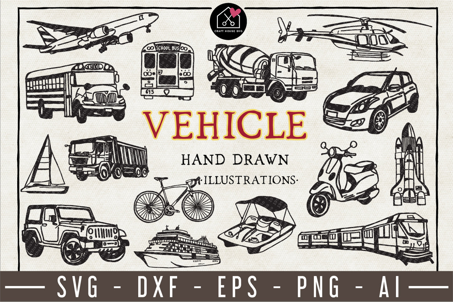 Vehicles Illustration Pack - VB10 - Craft House SVG