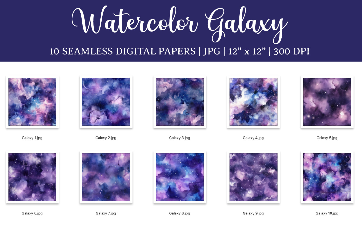 Watercolor Galaxy Digital Paper Pack - Seamless Patterns