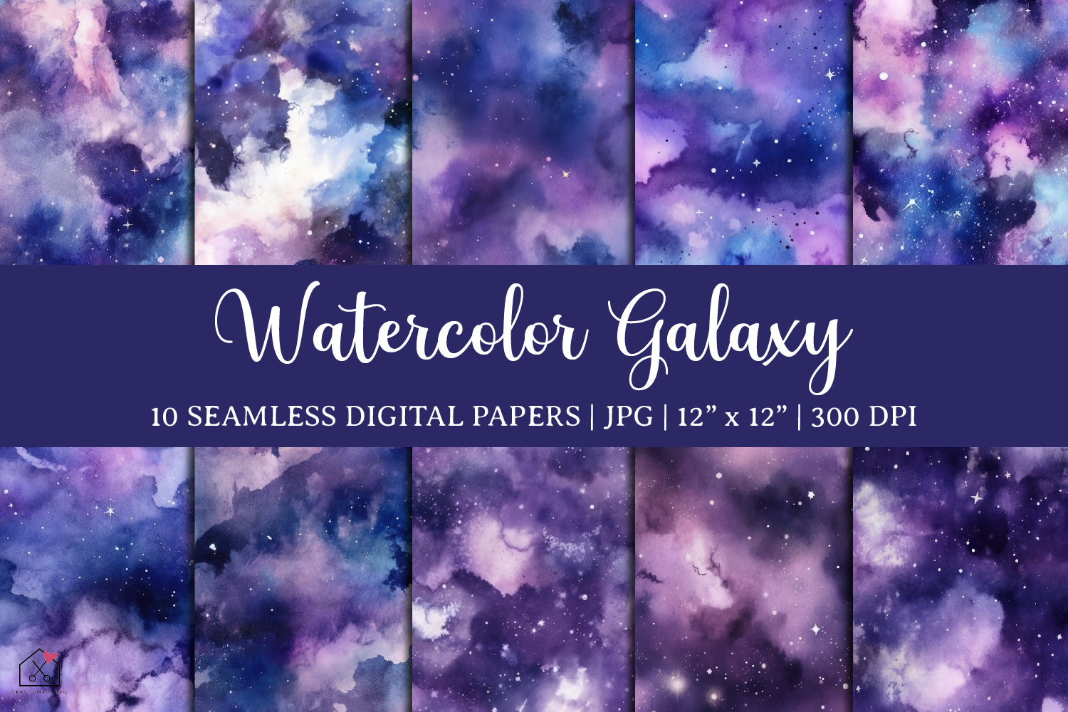 Watercolor Galaxy Digital Paper Pack - Seamless Patterns