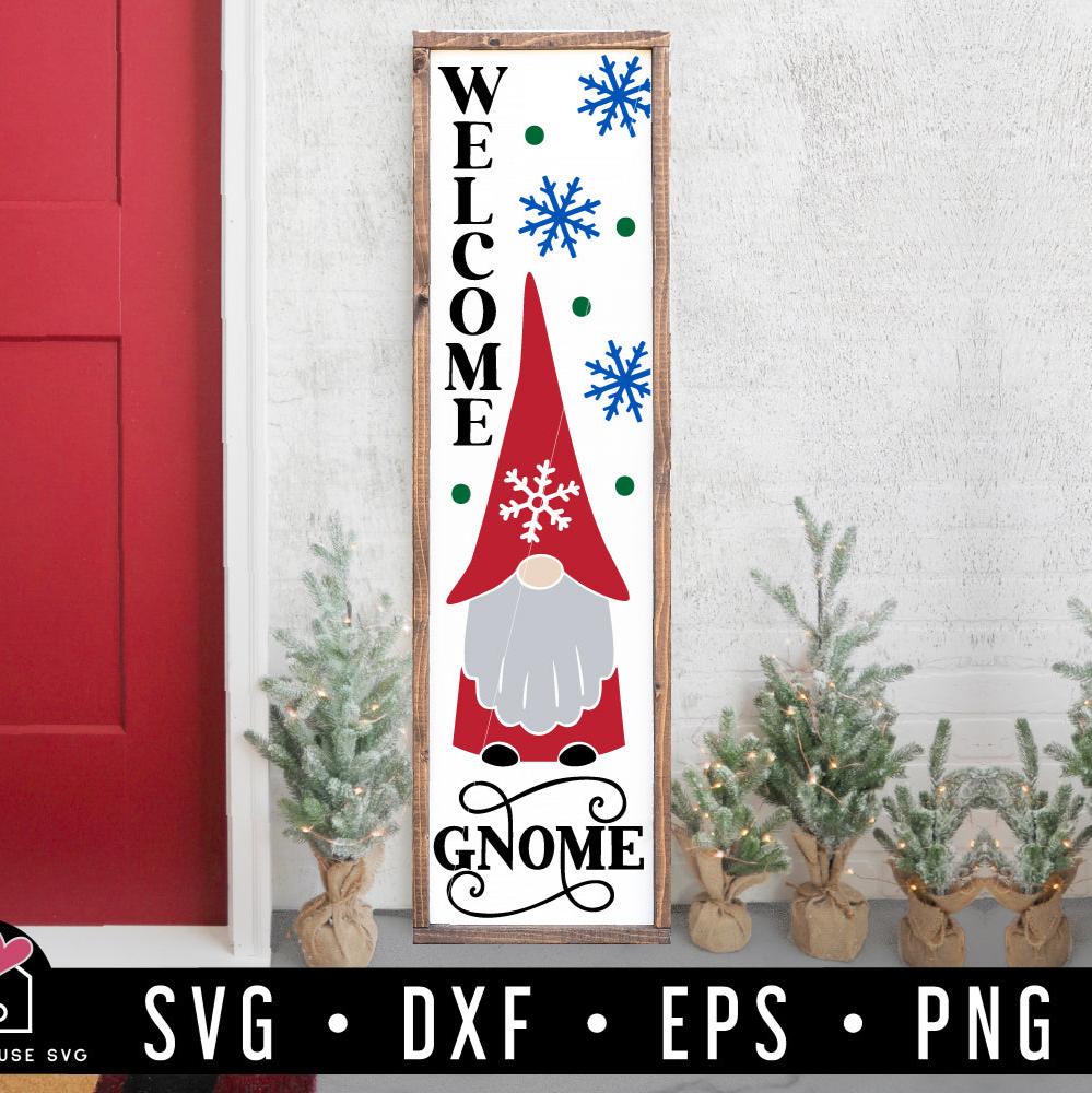Welcome Gnome SVG Vertical Christmas Porch Sign Cut Files