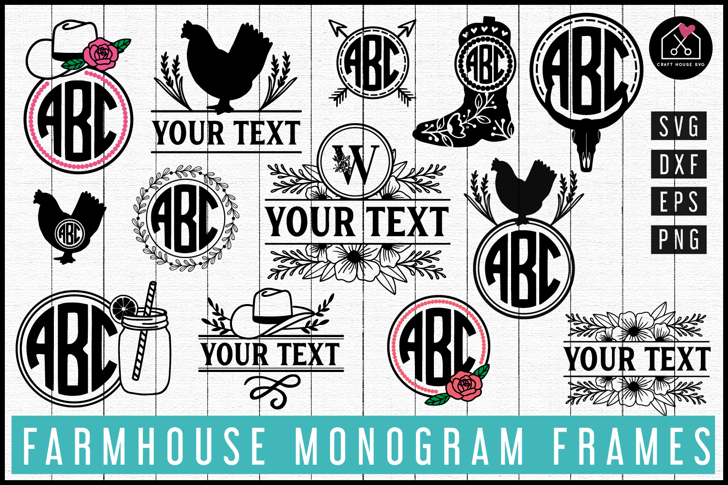 Farmhouse Monogram Frames SVG Bundle | MB73 Craft House SVG - SVG files for Cricut and Silhouette