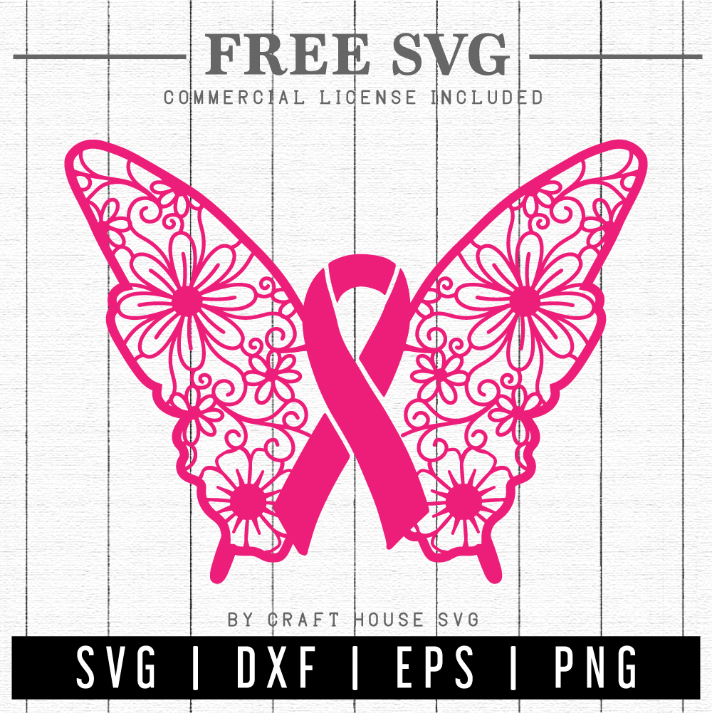 FREE Awareness ribbon butterfly mandala SVG | FB110 Craft House SVG - SVG files for Cricut and Silhouette