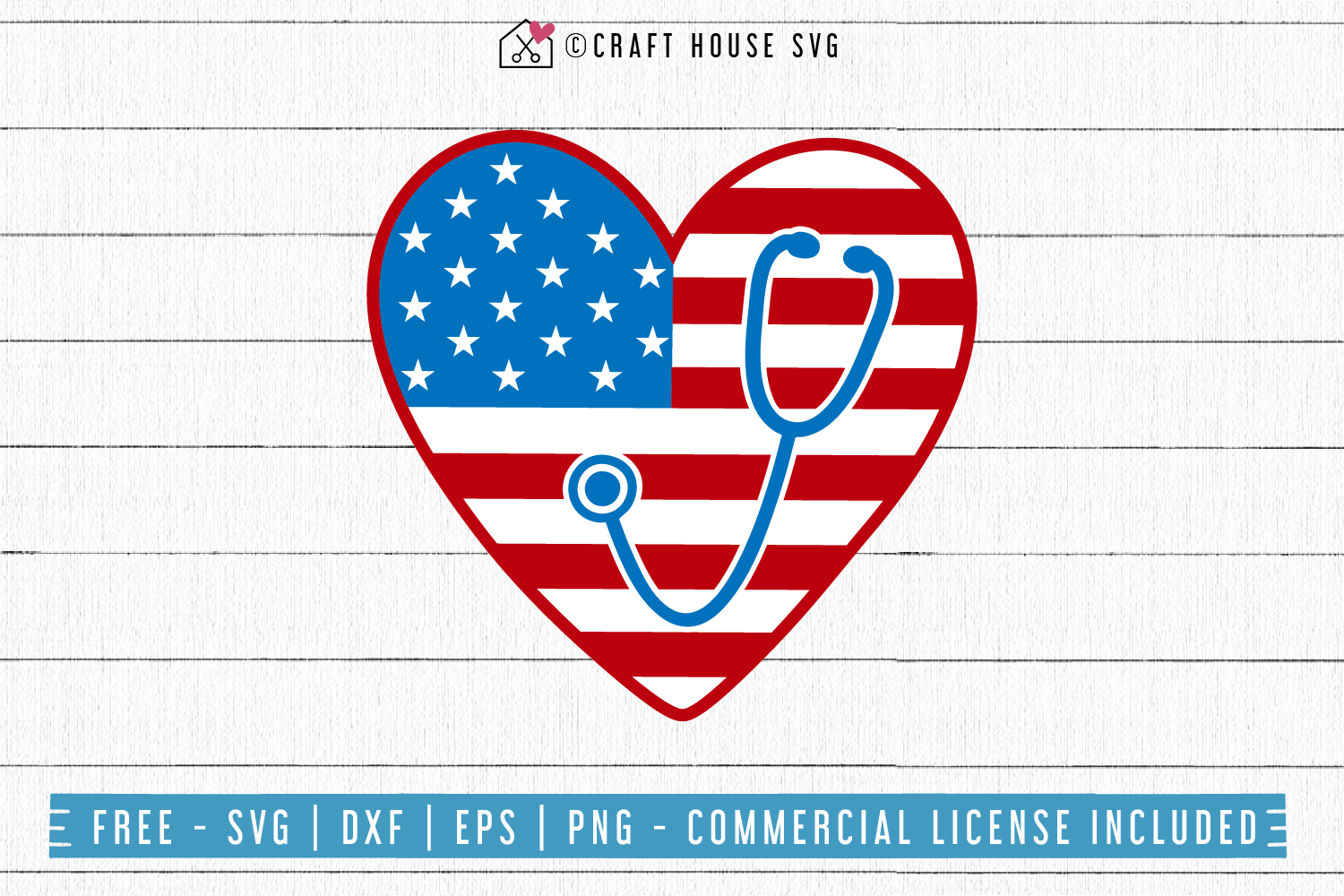 Free Stethoscope Heart American Flag SVG | FB76 Craft House SVG - SVG files for Cricut and Silhouette