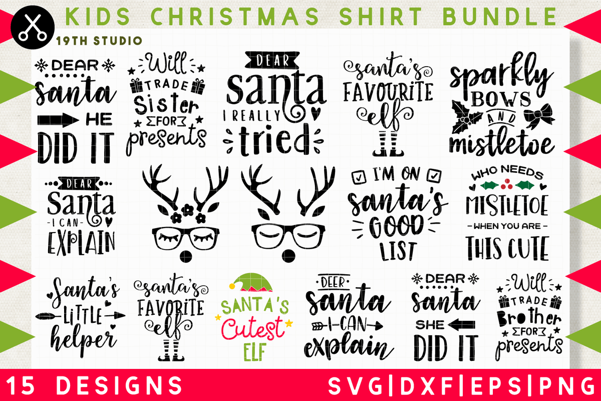 Kids Christmas Shirt SVG bundle - M37 - Craft House SVG
