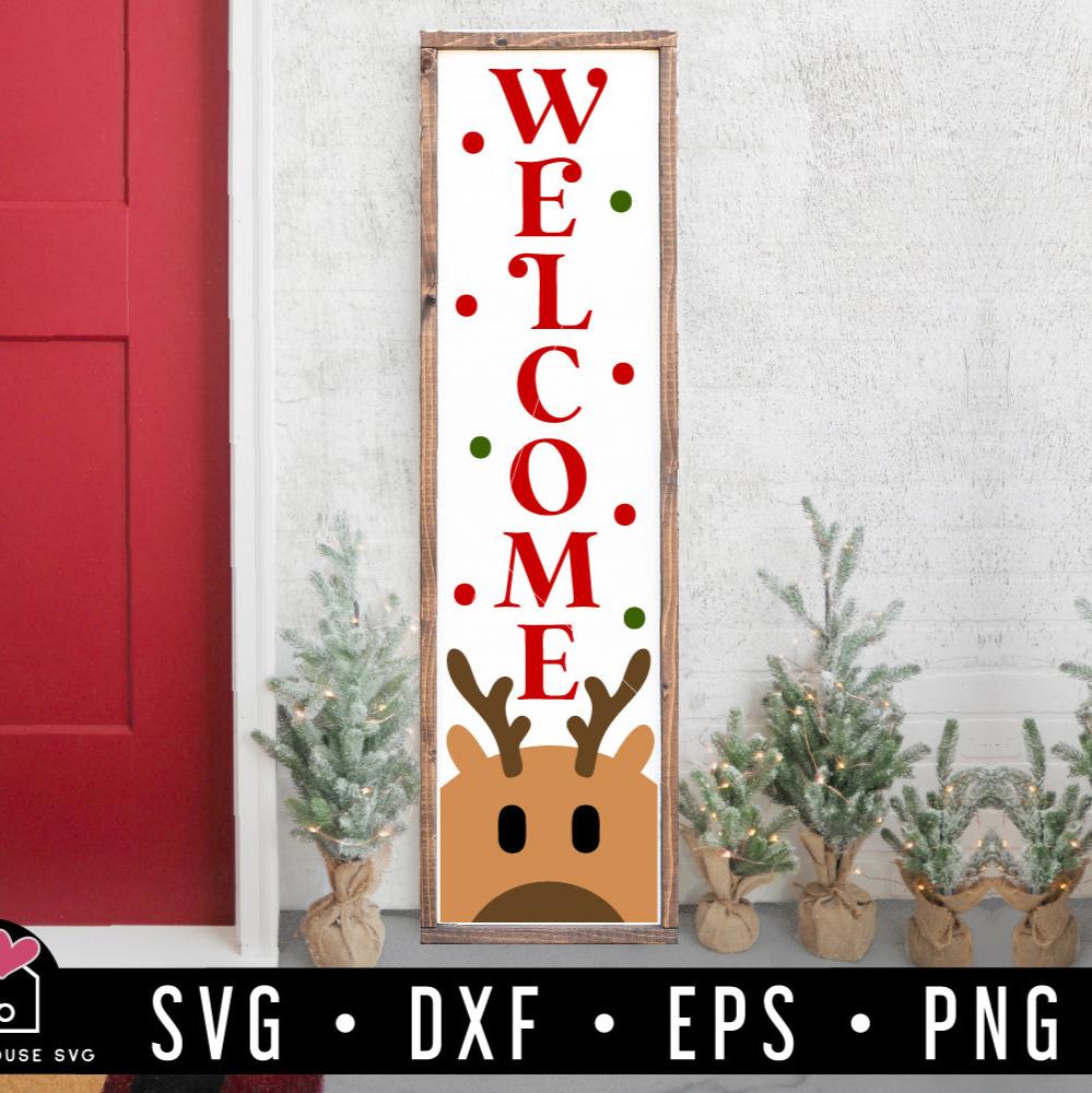 Welcome SVG Reindeer Christmas Vertical Porch Sign Cut Files