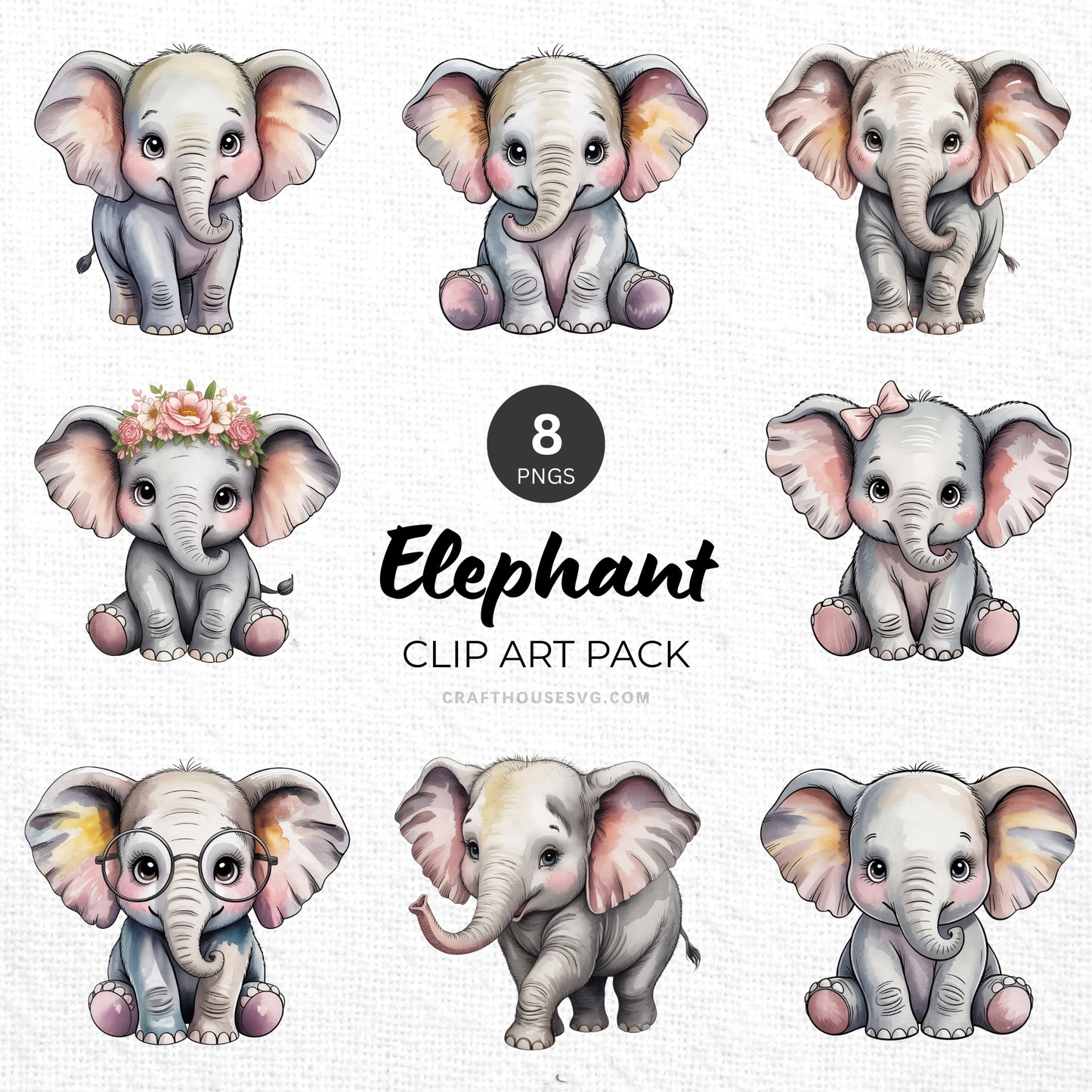 Elephant Clipart Pack Sublimation Bundle PNG