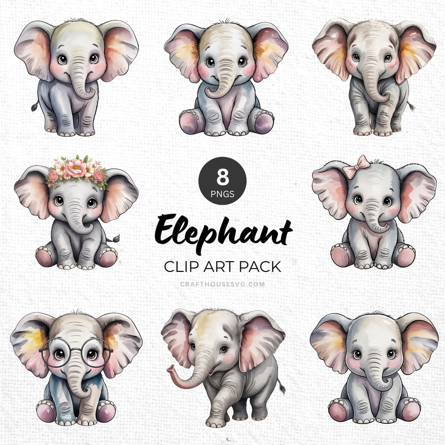 Elephant Clipart Pack Sublimation Bundle PNG - Craft House SVG