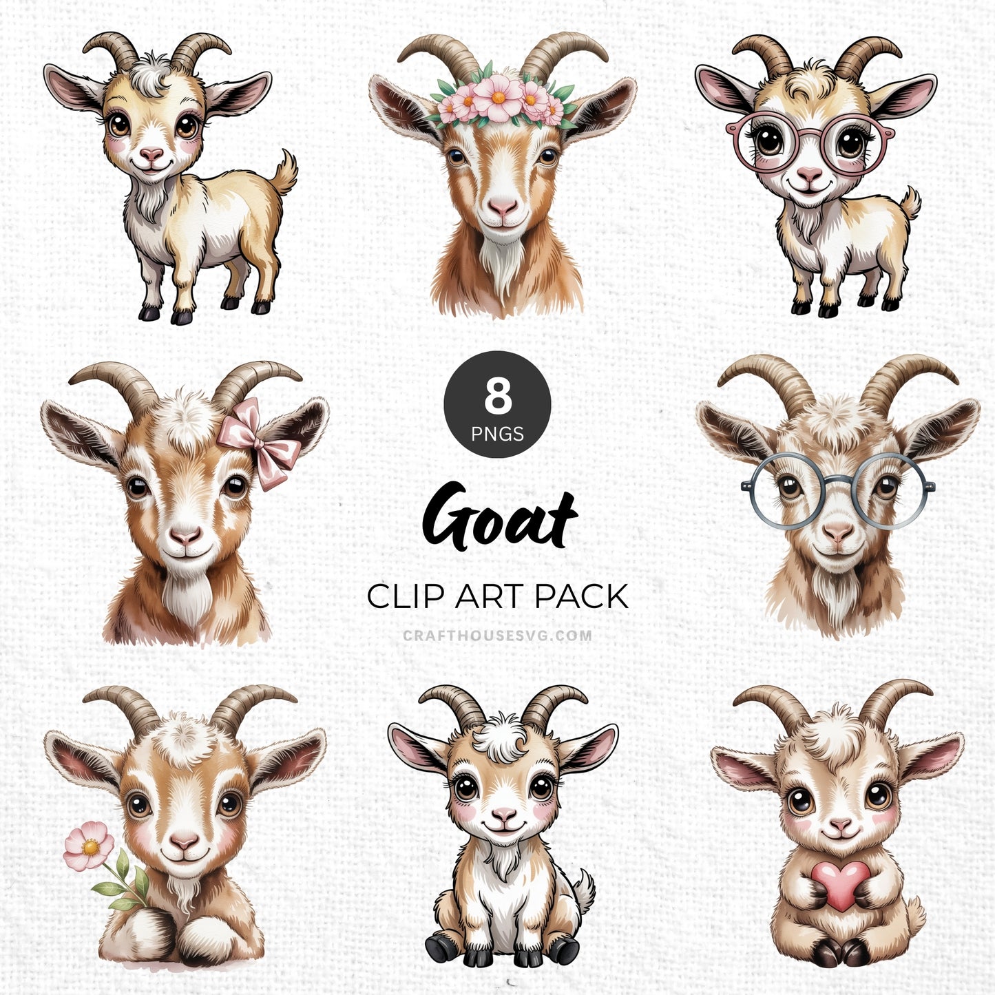 Goat Clipart Pack Sublimation Bundle PNG