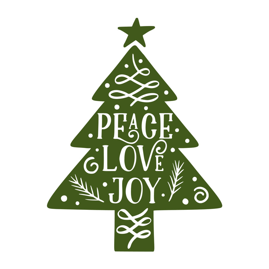 Peace Love Joy SVG design for Cricut, Silhouette, laser cutting, vinyl, sublimation, Christmas crafts, and DIY projects.