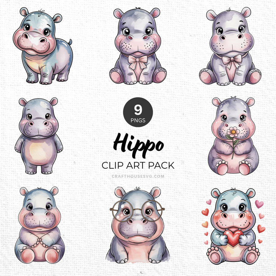Hippo Clipart Pack Sublimation Bundle PNG - Craft House SVG