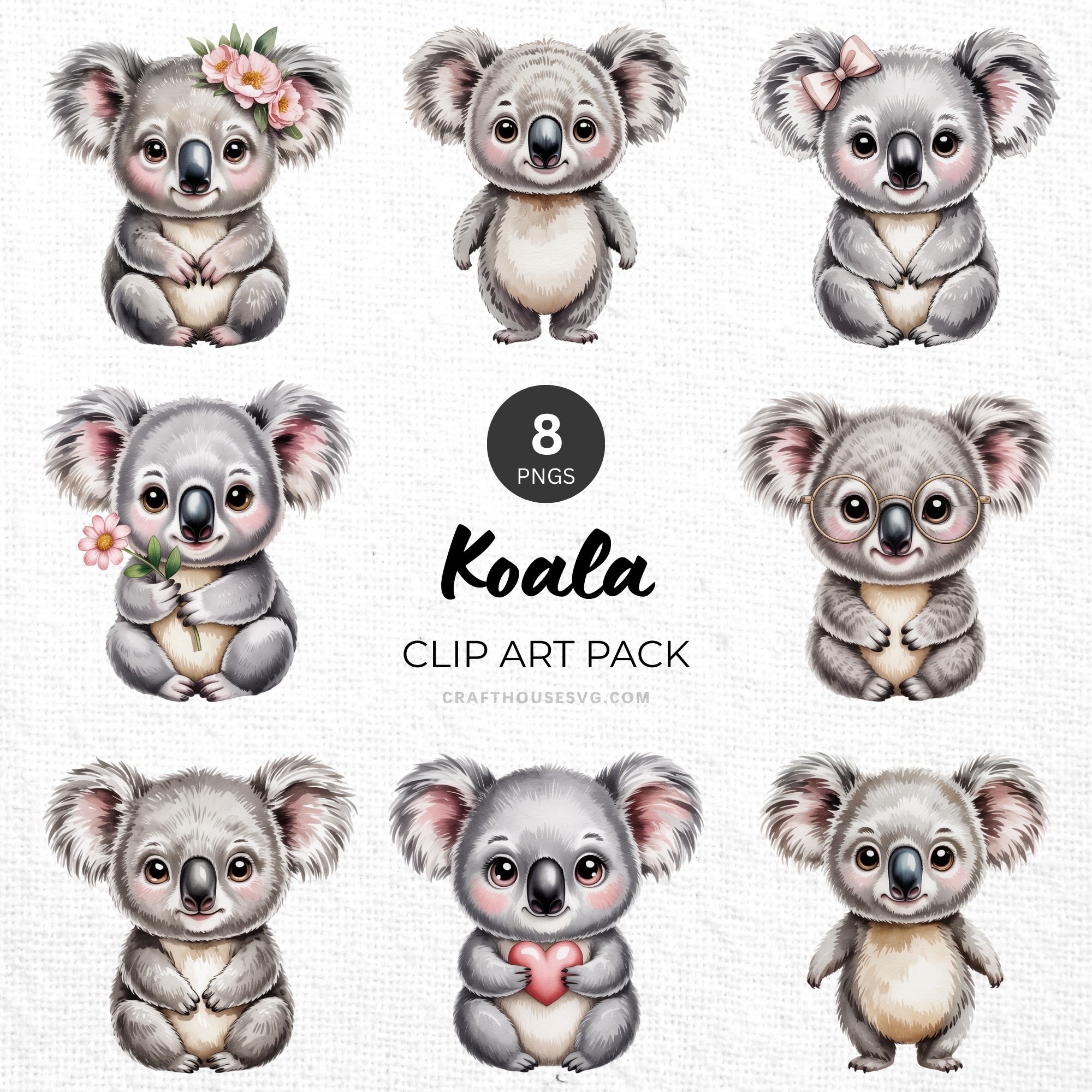 Koala Clipart Pack Sublimation Bundle PNG - Craft House SVG