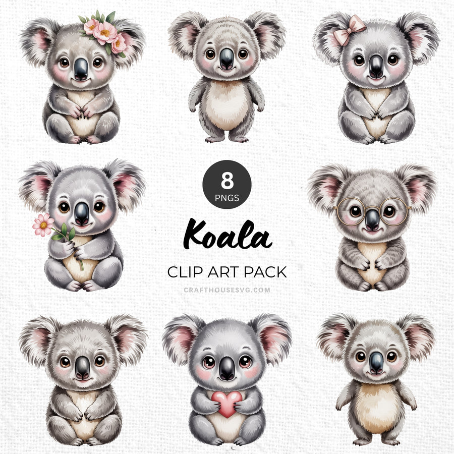 Koala Clipart Pack Sublimation Bundle PNG - Craft House SVG