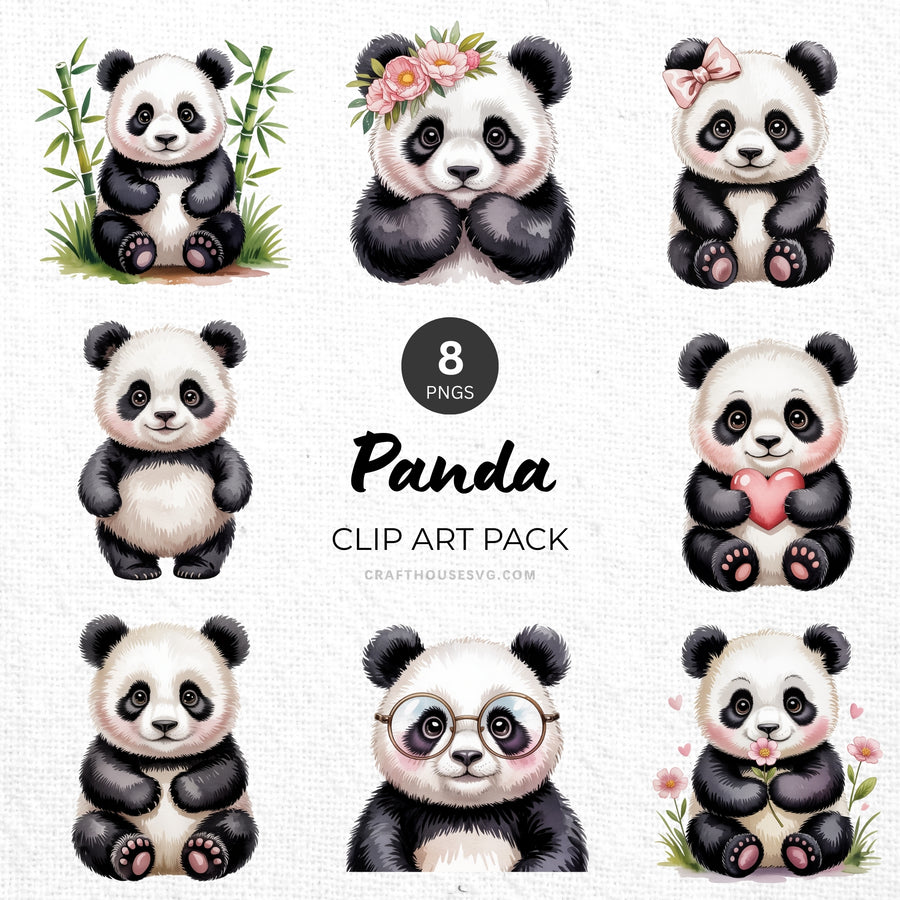 Panda Clipart Pack Sublimation Bundle PNG - Craft House SVG