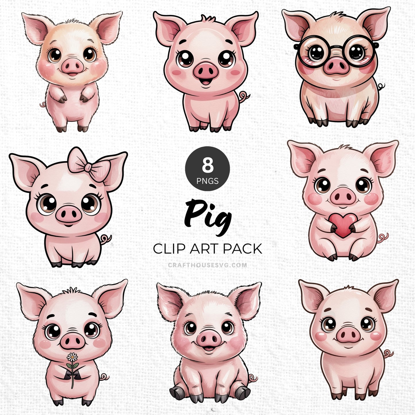 Pig Clipart Pack Sublimation Bundle PNG