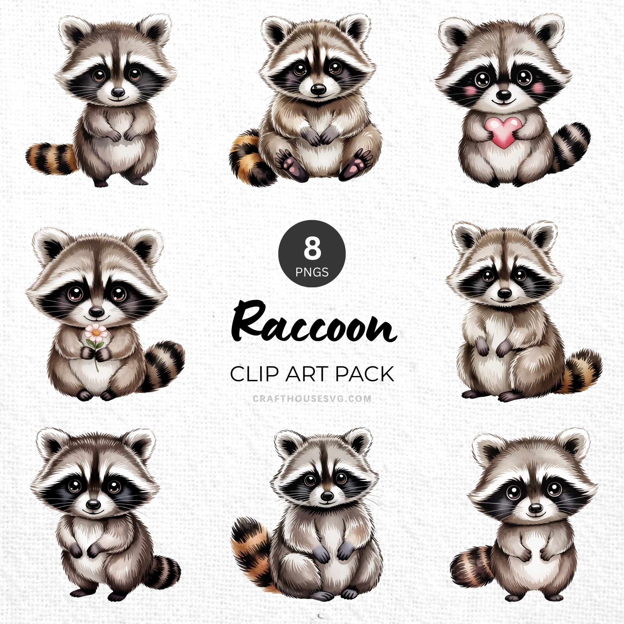 Raccoon Clipart Pack Sublimation Bundle PNG - Craft House SVG