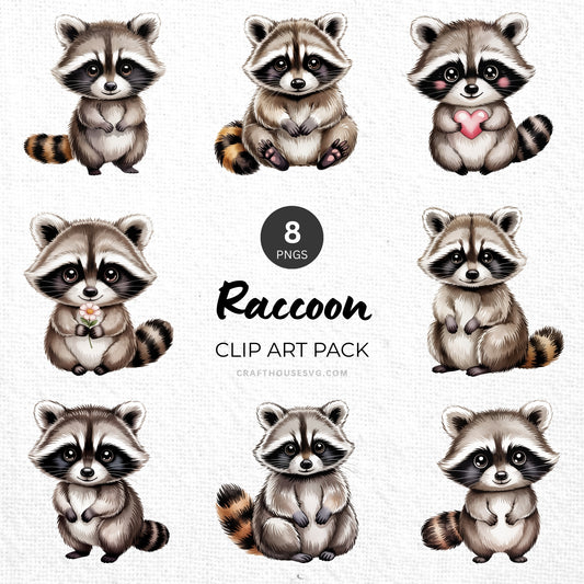 Raccoon Clipart Pack Sublimation Bundle PNG