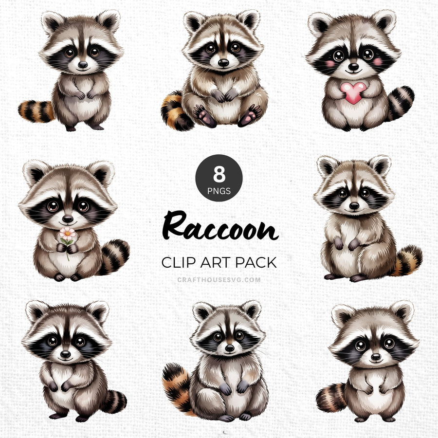 Raccoon Clipart Pack Sublimation Bundle PNG - Craft House SVG