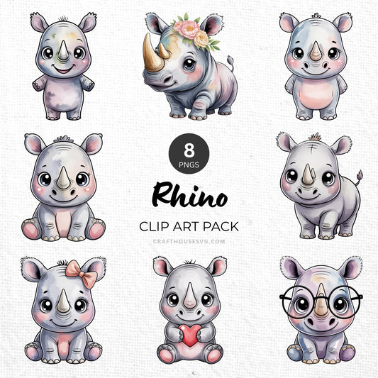 Rhino Clipart Pack Sublimation Bundle PNG