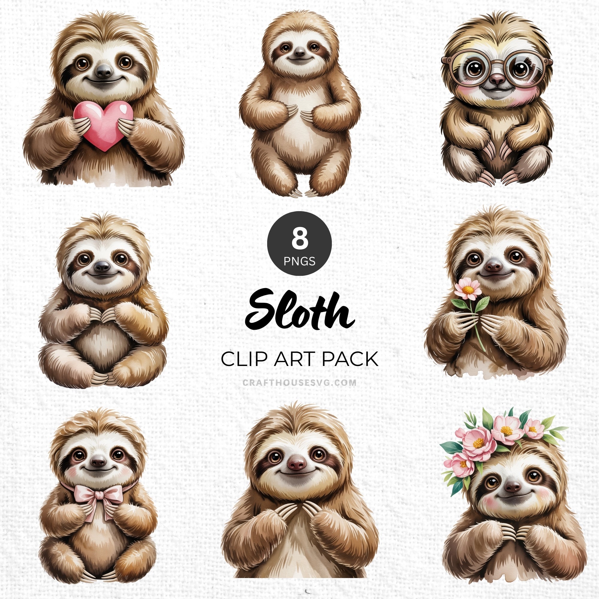 Sloth Clipart Pack Sublimation Bundle PNG - Craft House SVG