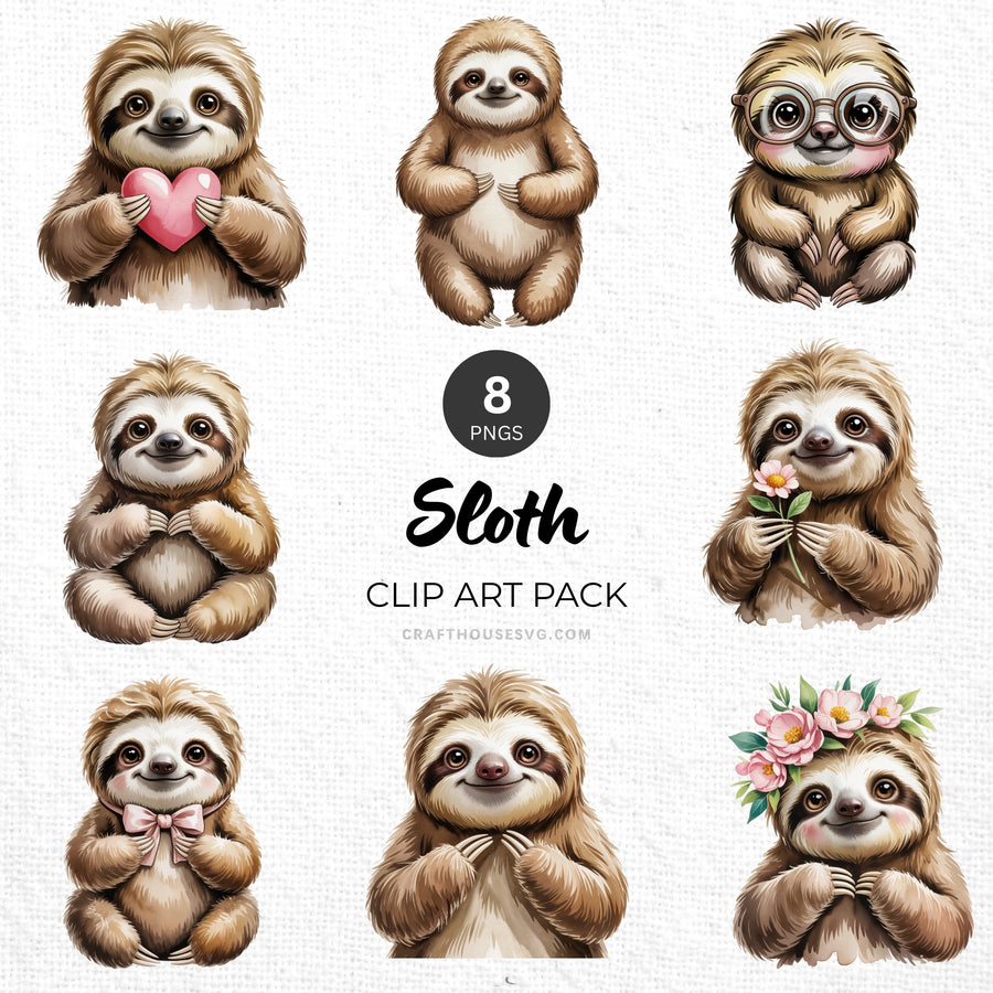 Sloth Clipart Pack Sublimation Bundle PNG - Craft House SVG