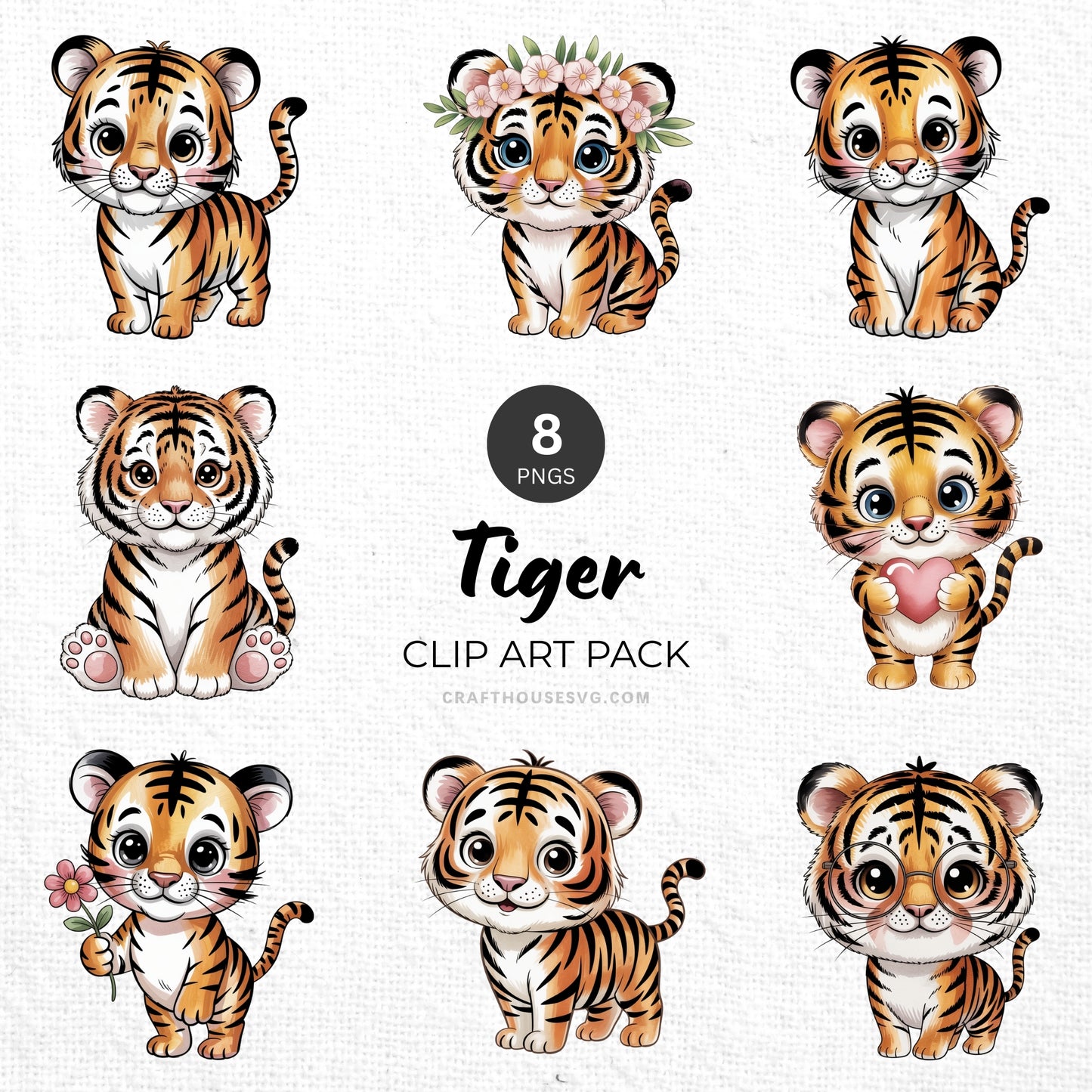Tiger Clipart Pack Sublimation Bundle PNG