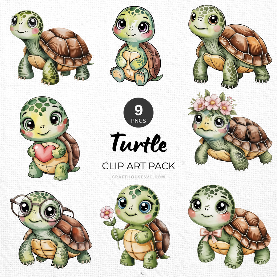 Turtle Clipart Pack Sublimation Bundle PNG - Craft House SVG
