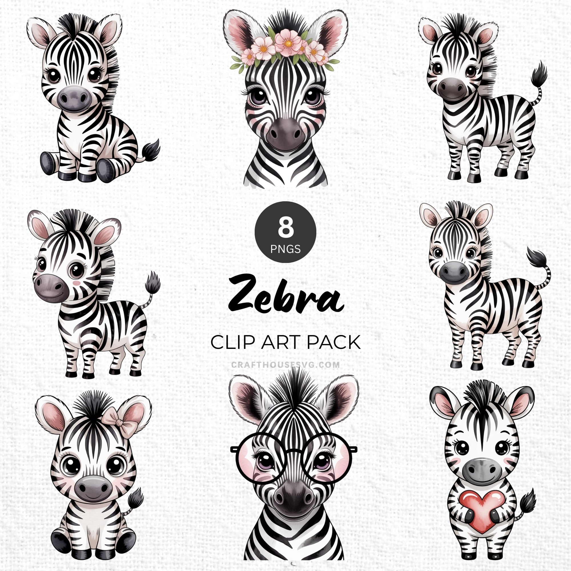 Zebra Clipart Pack Sublimation Bundle PNG - Craft House SVG