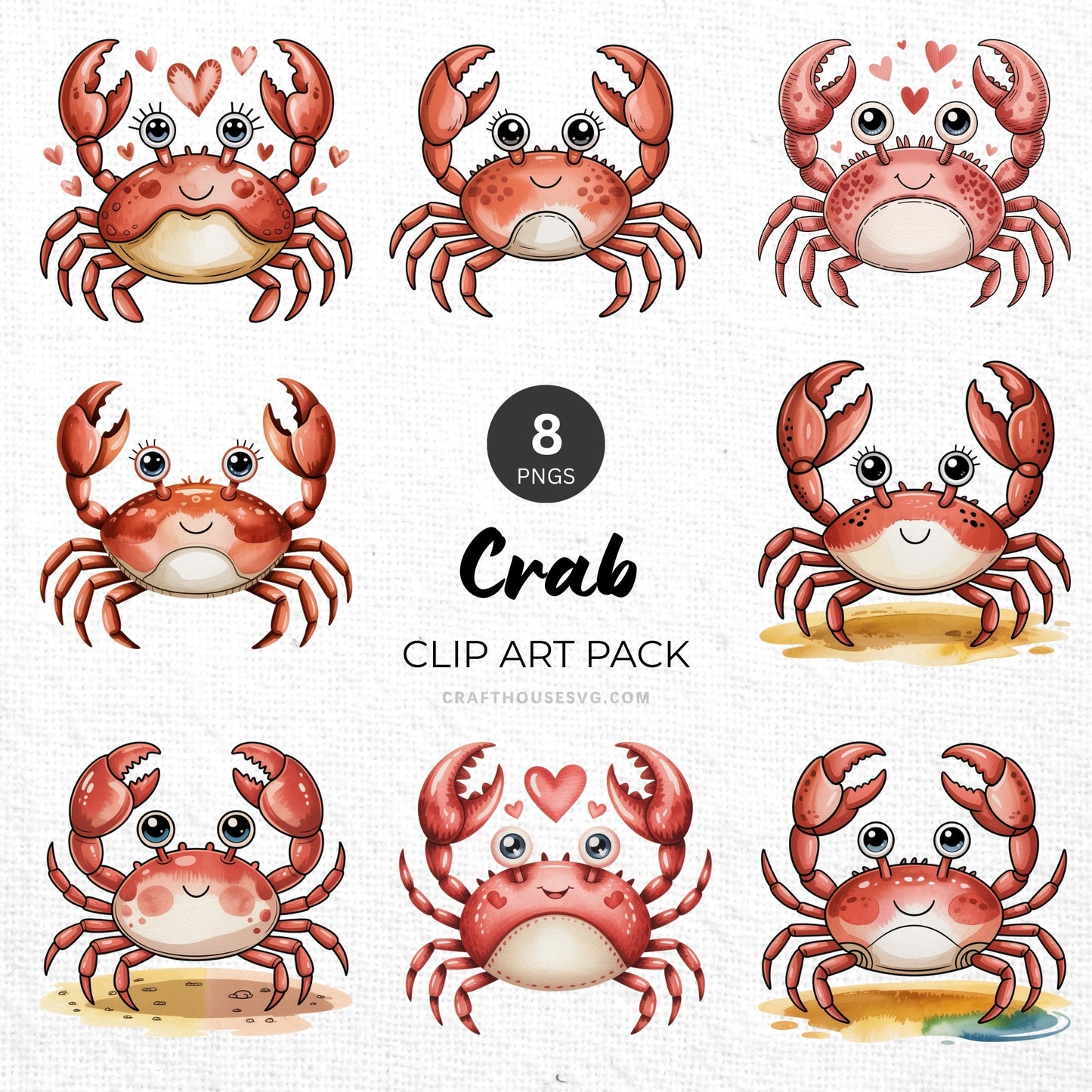 Crab Clipart Pack Sublimation Bundle PNG