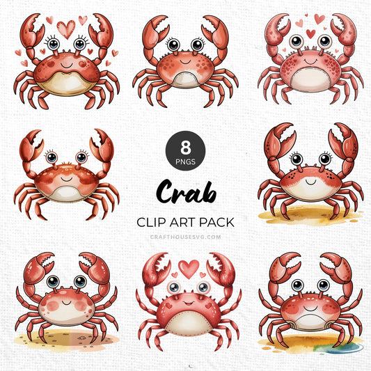 Crab Clipart Pack Sublimation Bundle PNG