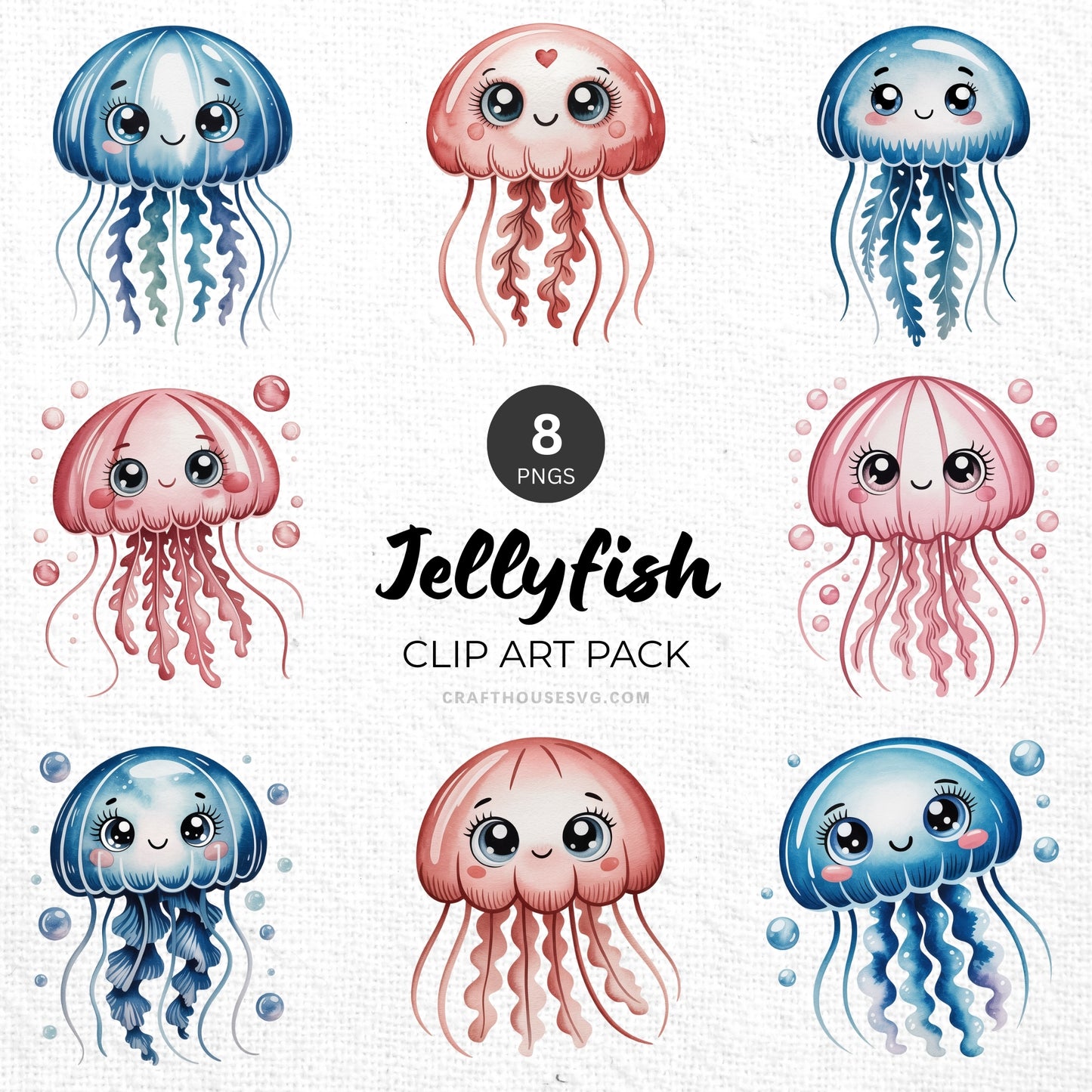Jellyfish Clipart Pack Sublimation Bundle PNG