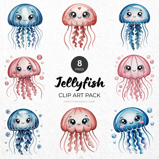 Jellyfish Clipart Pack Sublimation Bundle PNG